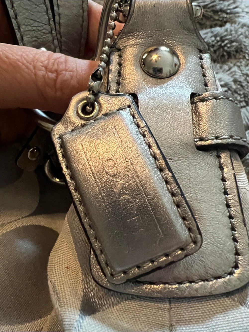 Coach F17183 Signature Jacquard Hobo Bag Silver Leather 2 Straps